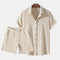 Ribbed Knit Short Sleeve Button-Down Set for Men