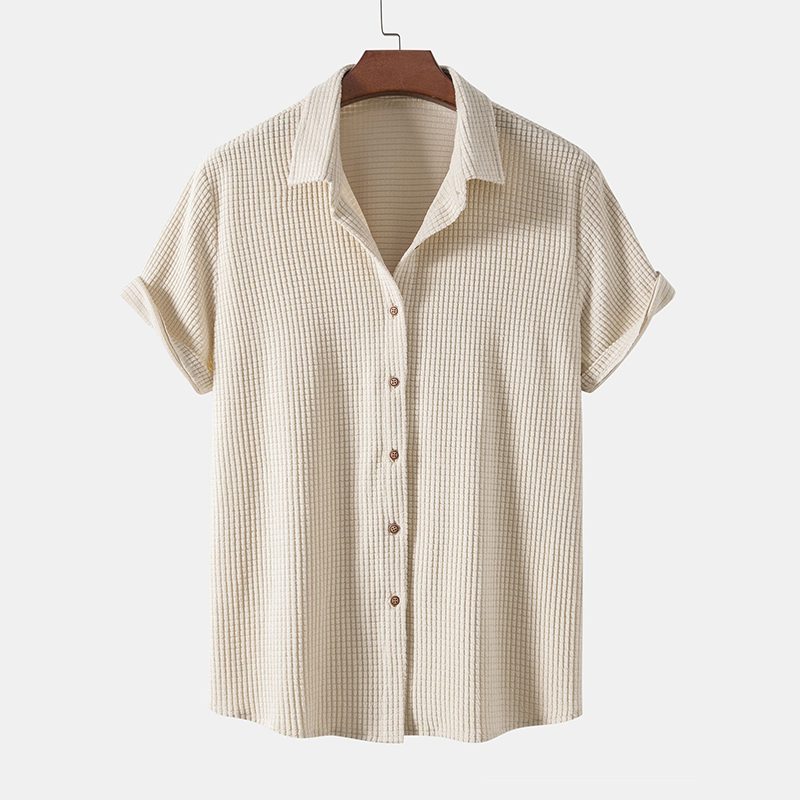 Ribbed Knit Short Sleeve Button-Down Set for Men - View 2