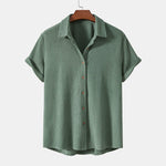 Ribbed Knit Short Sleeve Button-Down Set for Men - View 5
