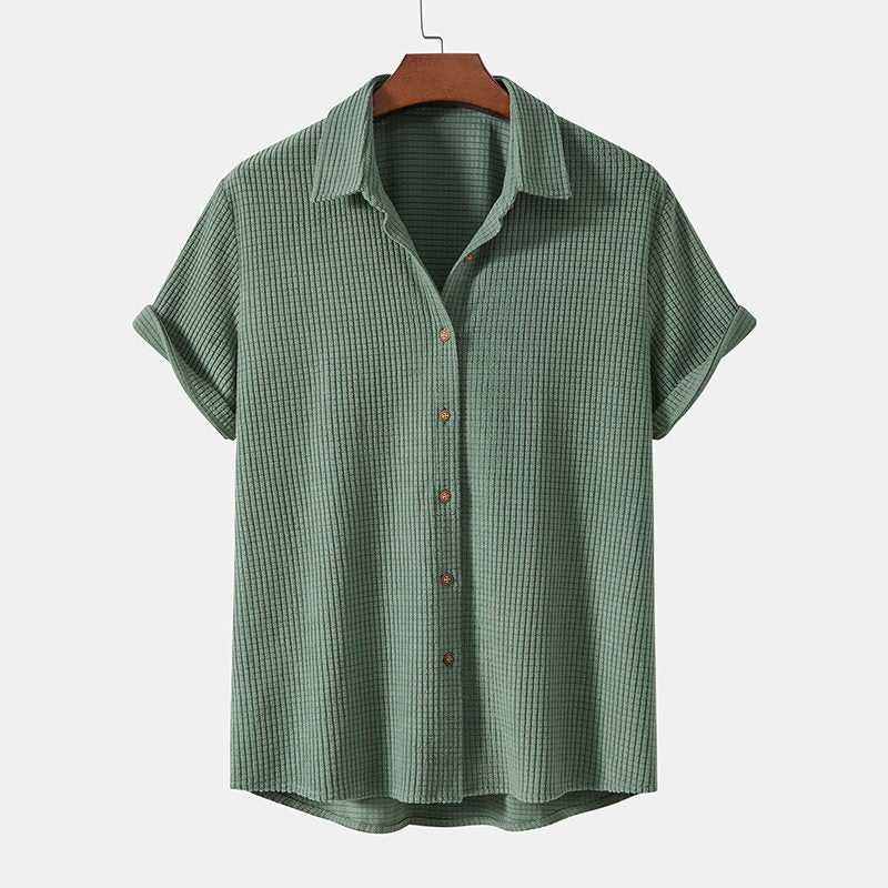Ribbed Knit Short Sleeve Button-Down Set for Men - View 5