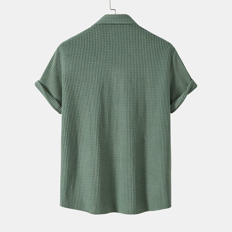 Ribbed Knit Short Sleeve Button-Down Set for Men - View 6