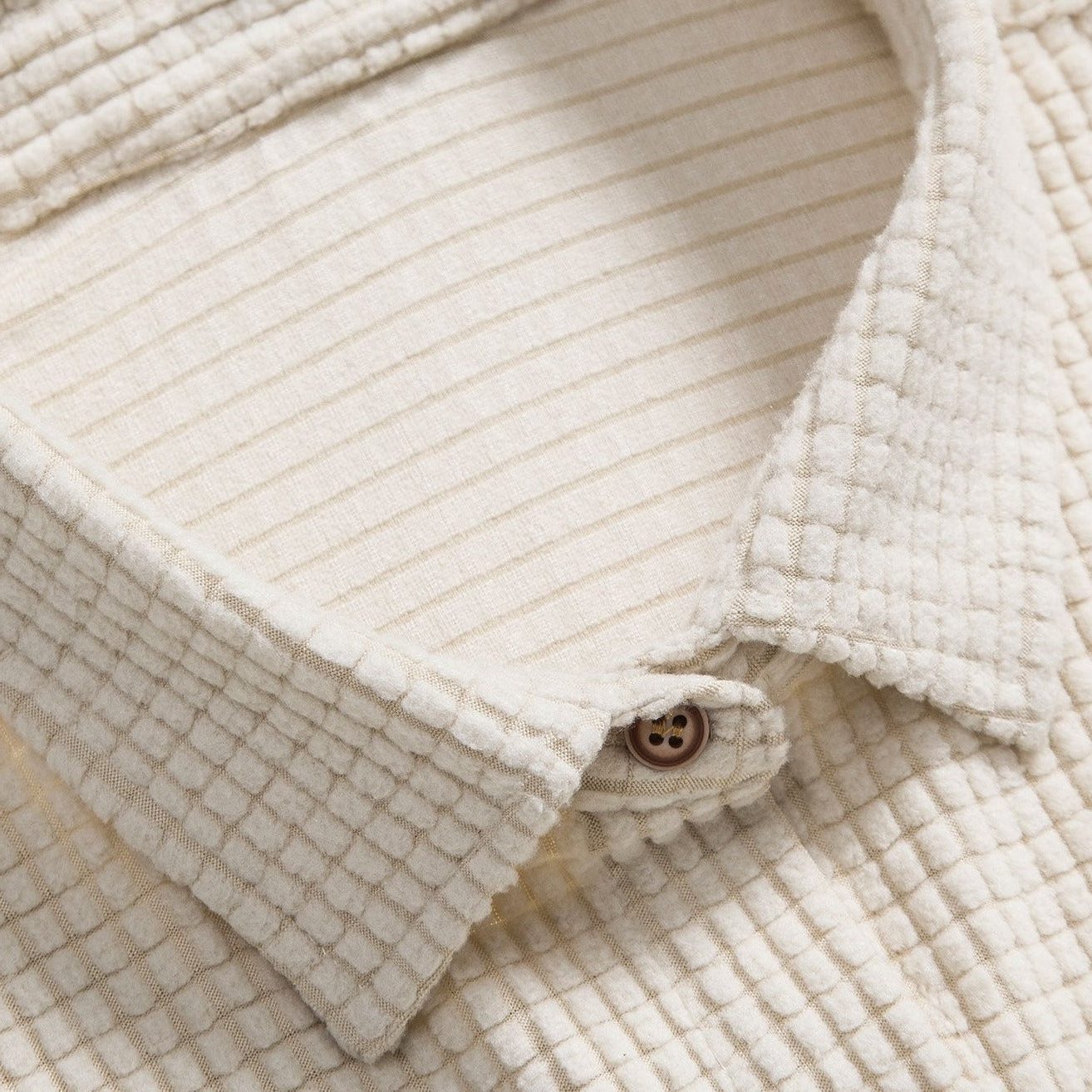 Ribbed Knit Short Sleeve Button-Down Set for Men - View 8