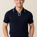 Ribbed Knit Short Sleeve Polo Shirt for Men