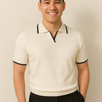 Ribbed Knit Short Sleeve Polo Shirt for Men - View 3