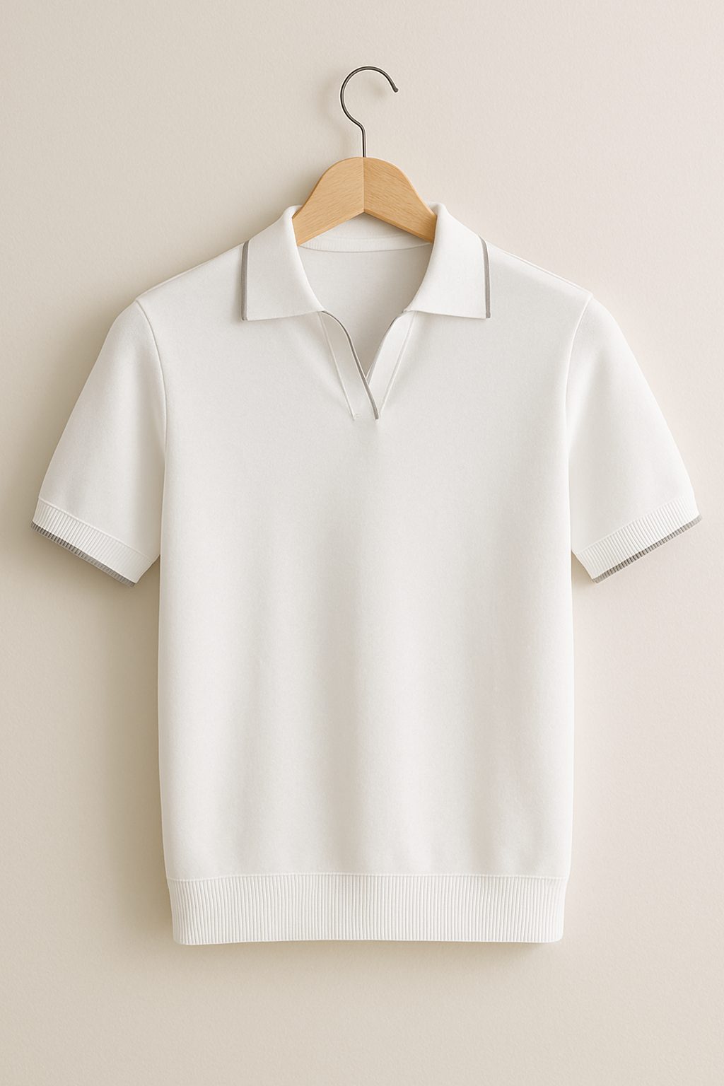 Ribbed Knit Short Sleeve Polo Shirt for Men - White