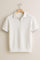 Ribbed Knit Short Sleeve Polo Shirt for Men - White