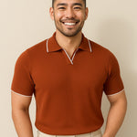 Ribbed Knit Short Sleeve Polo Shirt for Men - View 5