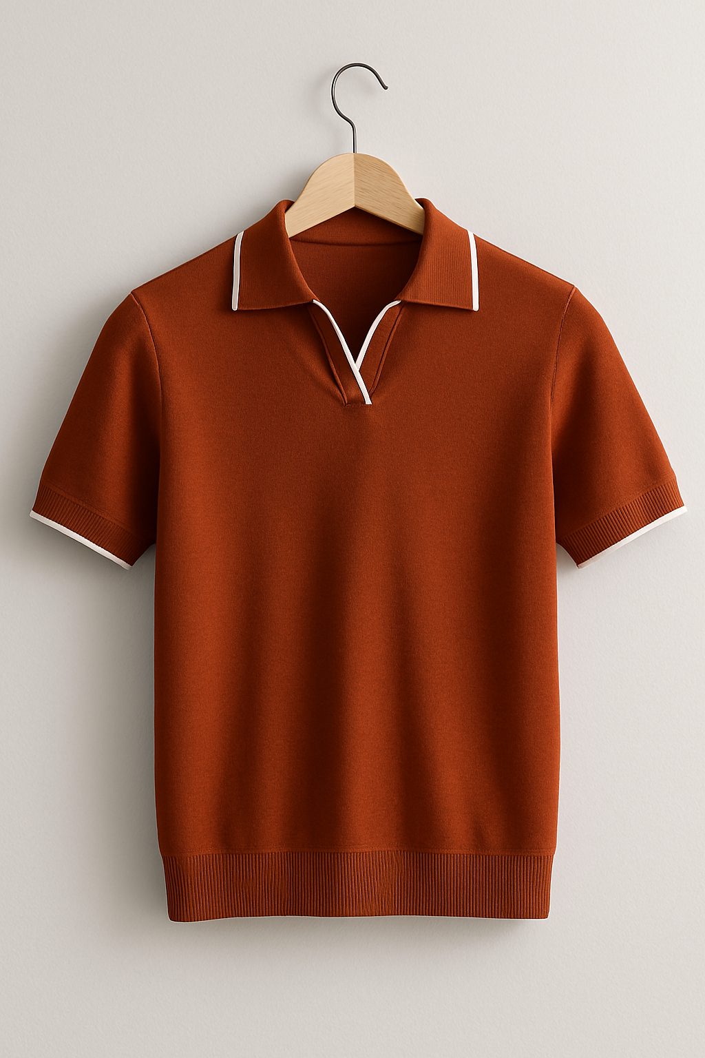 Ribbed Knit Short Sleeve Polo Shirt for Men - Rust