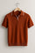 Ribbed Knit Short Sleeve Polo Shirt for Men - Rust