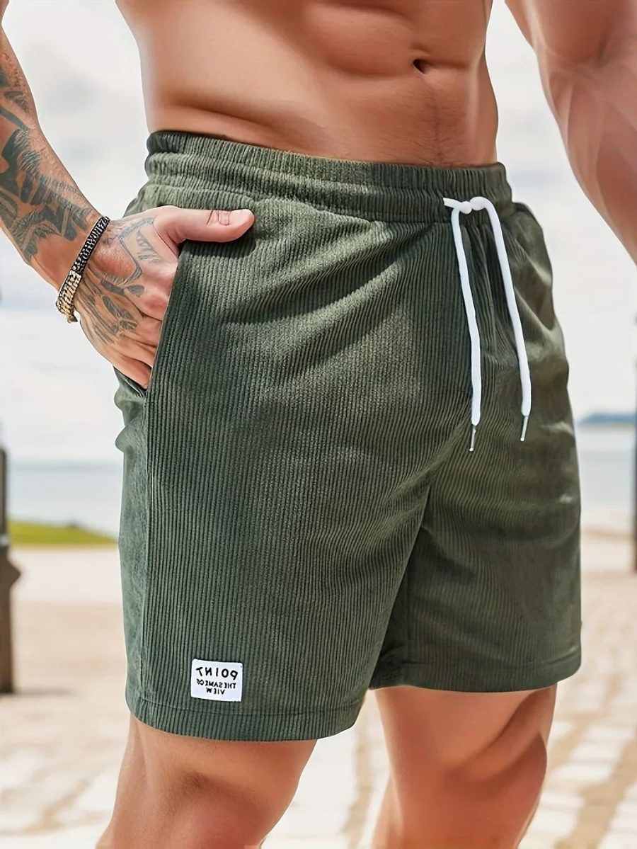 Ribbed Knit Shorts with Welt Pockets for Men