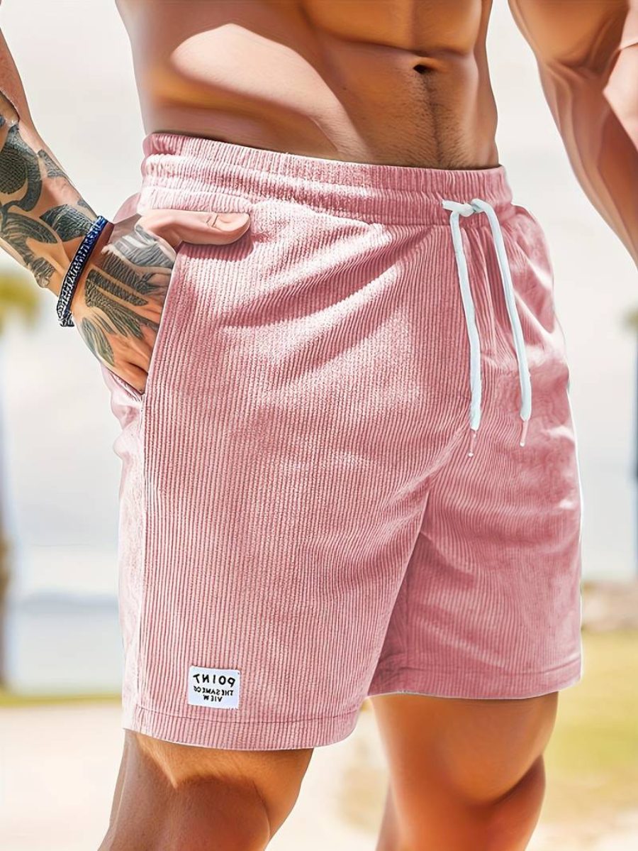 Ribbed Knit Shorts with Welt Pockets for Men - Light Pink