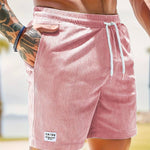 Ribbed Knit Shorts with Welt Pockets for Men - Light Pink