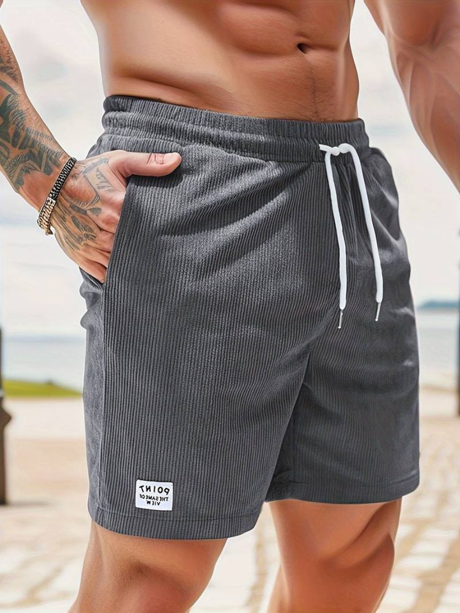 Ribbed Knit Shorts with Welt Pockets for Men - Gray