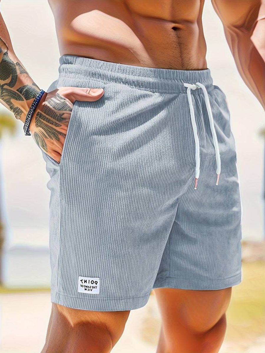 Ribbed Knit Shorts with Welt Pockets for Men - Light Blue