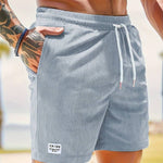 Ribbed Knit Shorts with Welt Pockets for Men - Light Blue