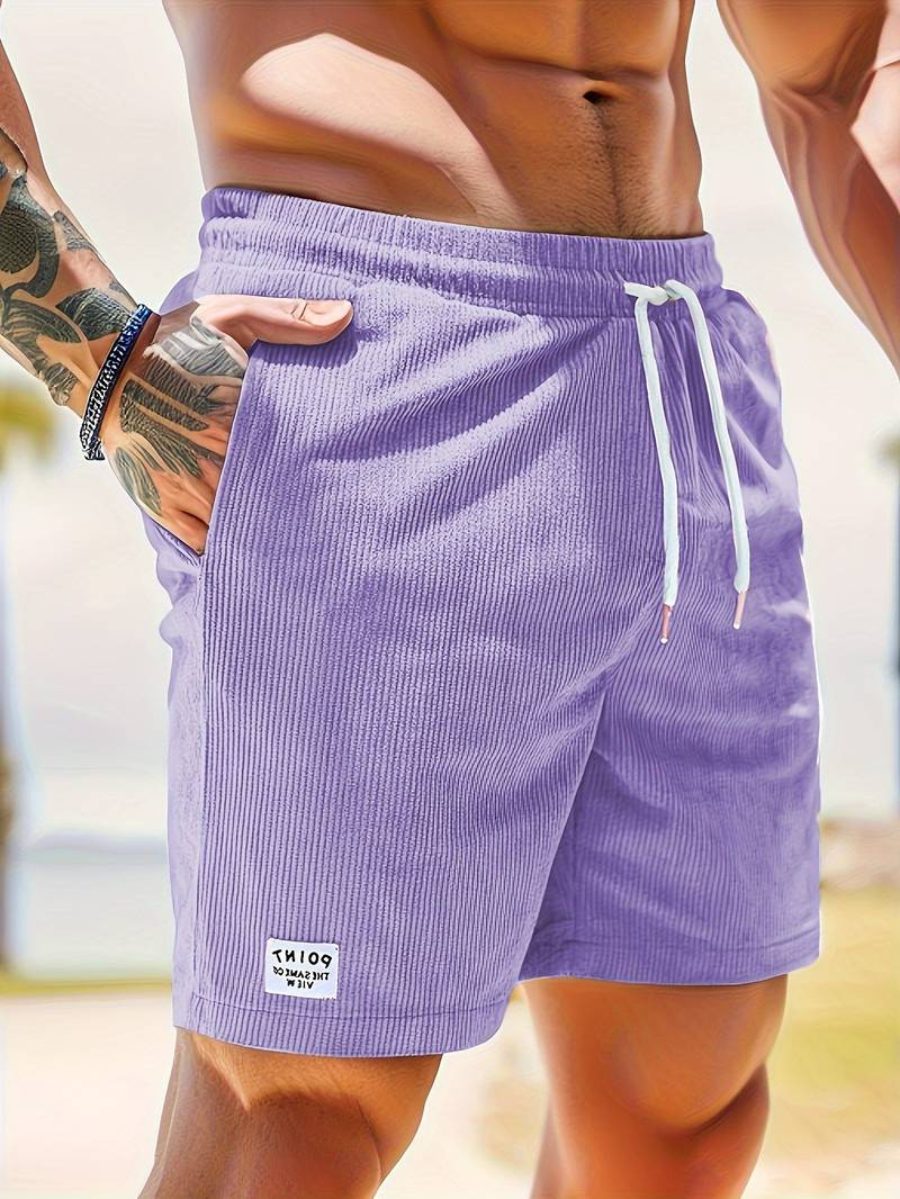 Ribbed Knit Shorts with Welt Pockets for Men - Purple