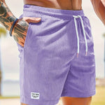 Ribbed Knit Shorts with Welt Pockets for Men - Purple