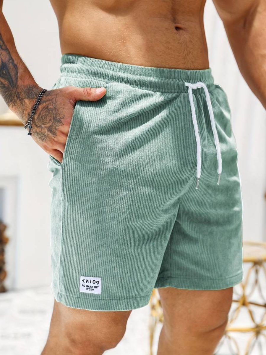 Ribbed Knit Shorts with Welt Pockets for Men - Light Green
