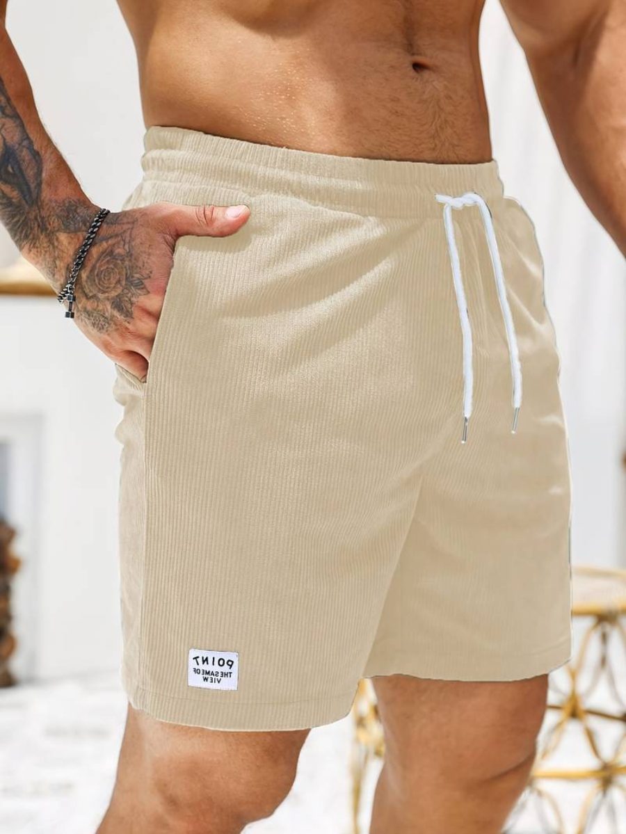 Ribbed Knit Shorts with Welt Pockets for Men - Apricot