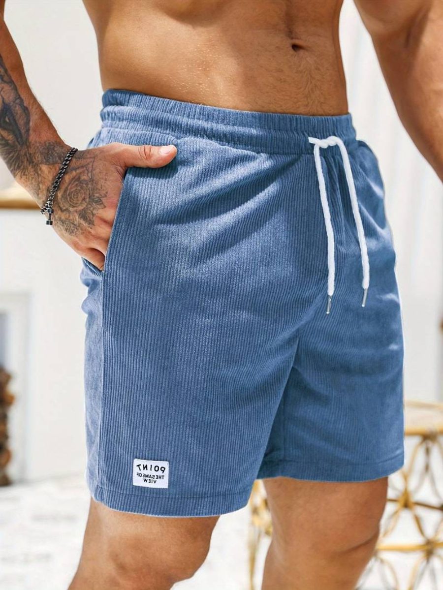 Ribbed Knit Shorts with Welt Pockets for Men - Blue