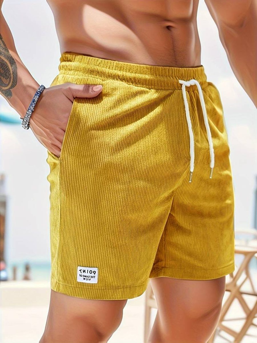 Ribbed Knit Shorts with Welt Pockets for Men - Yellow