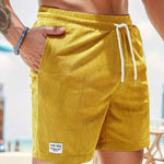 Ribbed Knit Shorts with Welt Pockets for Men - Yellow