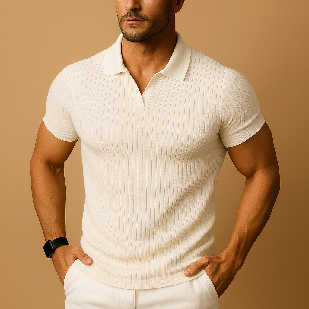 Ribbed Knit Slim Fit Polo Shirt for Men