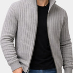 Ribbed Knit Stand Collar Zip Cardigan for Men