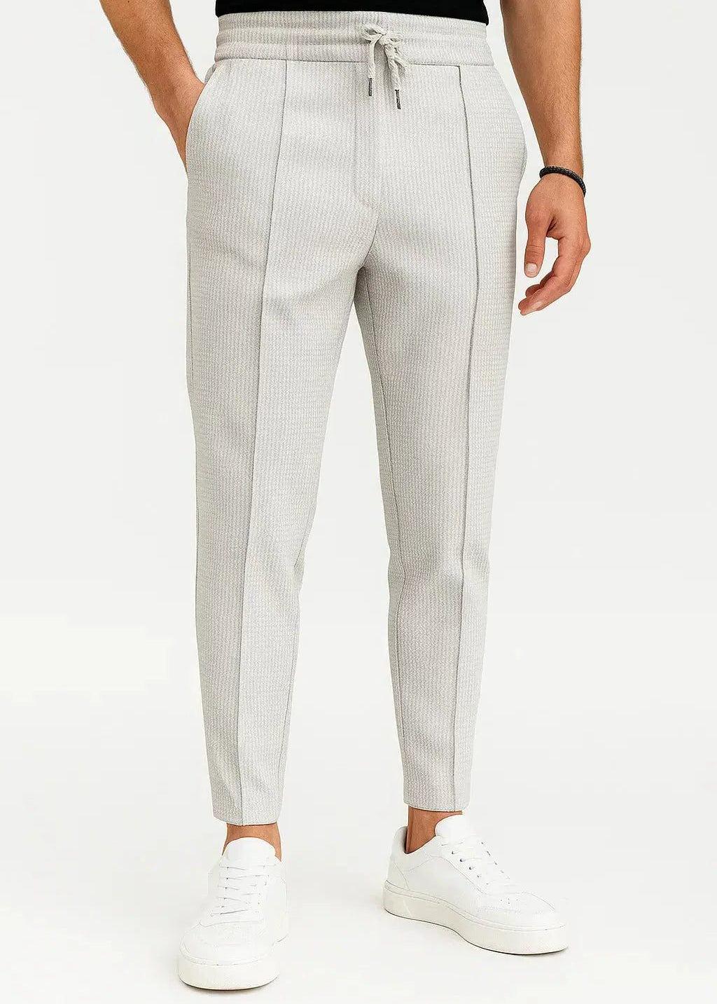 Ribbed Knit Straight Leg Trousers for Men - White