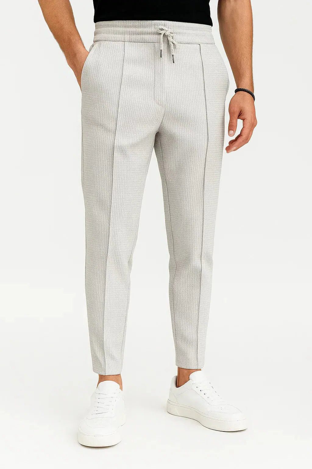 Ribbed Knit Straight Leg Trousers for Men - White