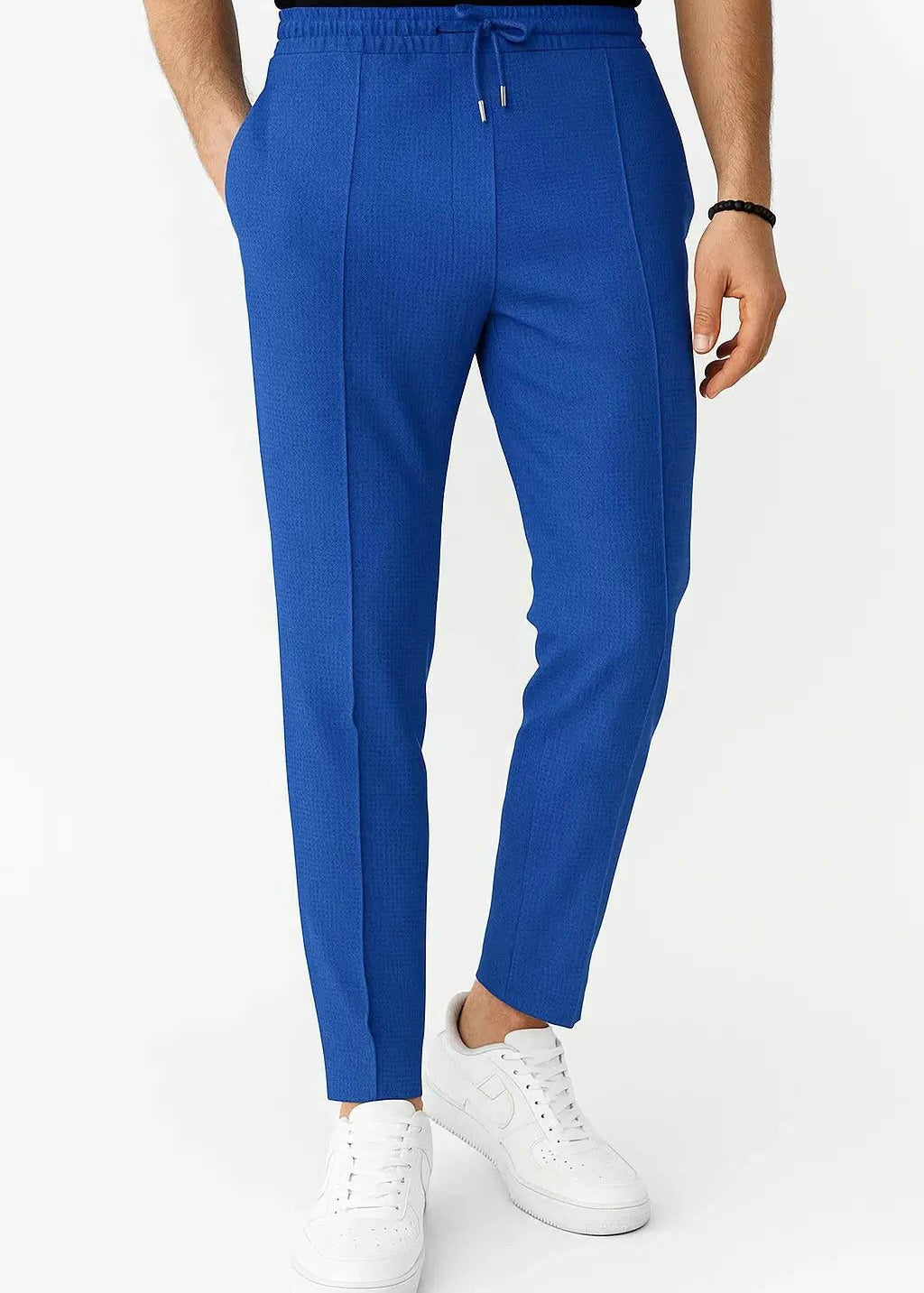 Ribbed Knit Straight Leg Trousers for Men - Blue