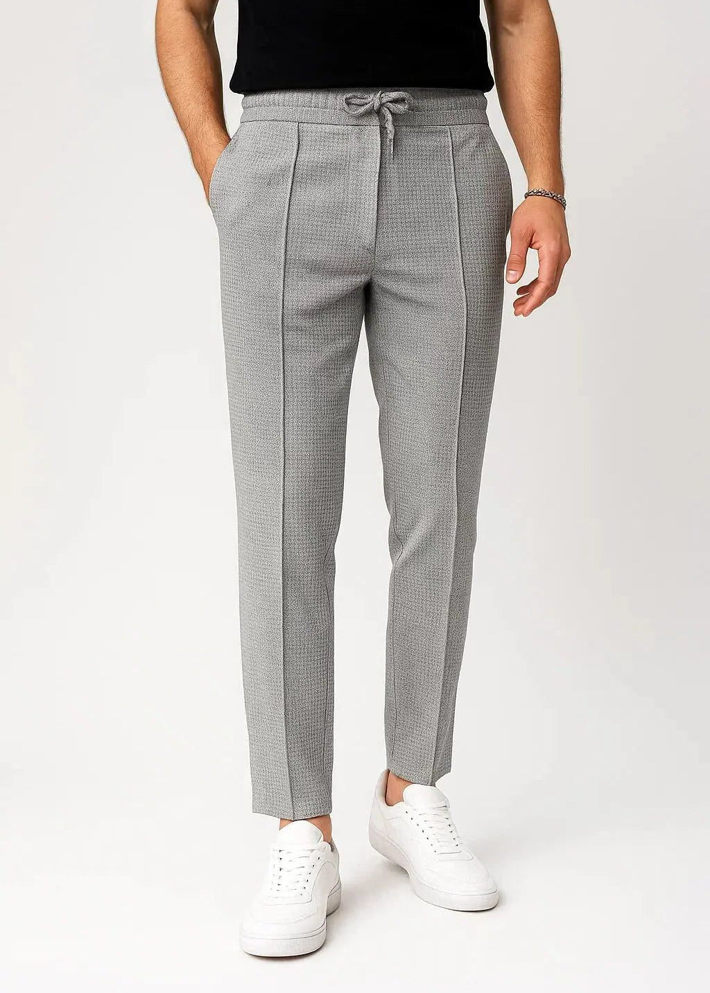 Ribbed Knit Straight Leg Trousers for Men - Gray
