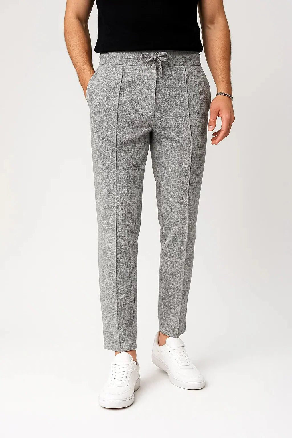Ribbed Knit Straight Leg Trousers for Men - Gray