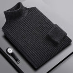 Ribbed Knit Turtleneck Sweater for Men - Gray