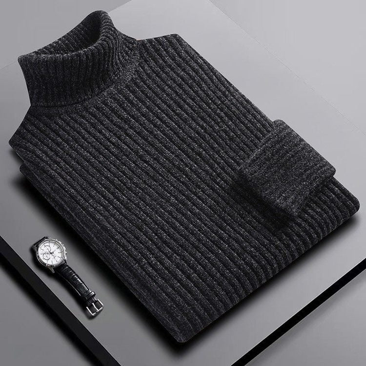 Ribbed Knit Turtleneck Sweater for Men - Gray