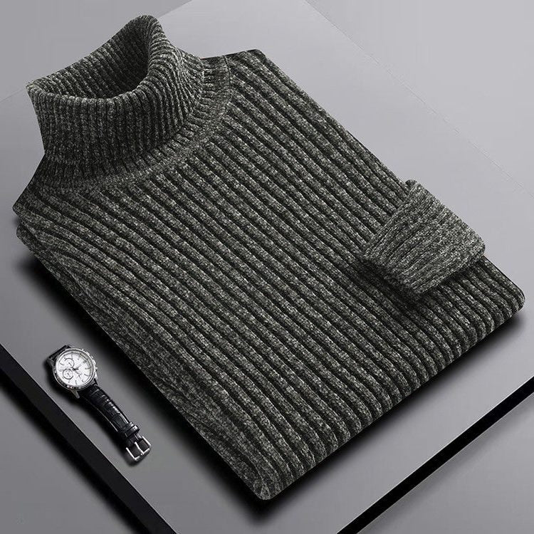 Ribbed Knit Turtleneck Sweater for Men - Green