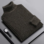 Ribbed Knit Turtleneck Sweater for Men - Brown
