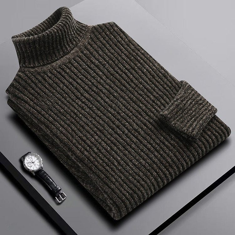 Ribbed Knit Turtleneck Sweater for Men - Brown