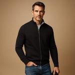 Ribbed Knit Zip-Up Cardigan for Men - Black