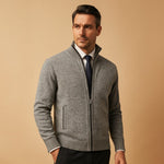 Ribbed Knit Zip-Up Cardigan for Men - Light Grey