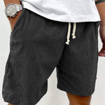 Ribbed Relaxed Fit Drawstring Shorts for Men - Black