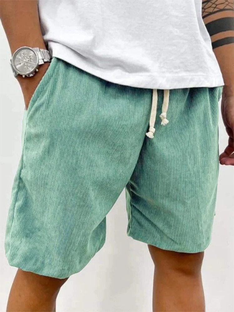 Ribbed Relaxed Fit Drawstring Shorts for Men - Mint Green