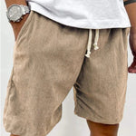 Ribbed Relaxed Fit Drawstring Shorts for Men - Khaki