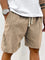 Ribbed Relaxed Fit Drawstring Shorts for Men - Khaki