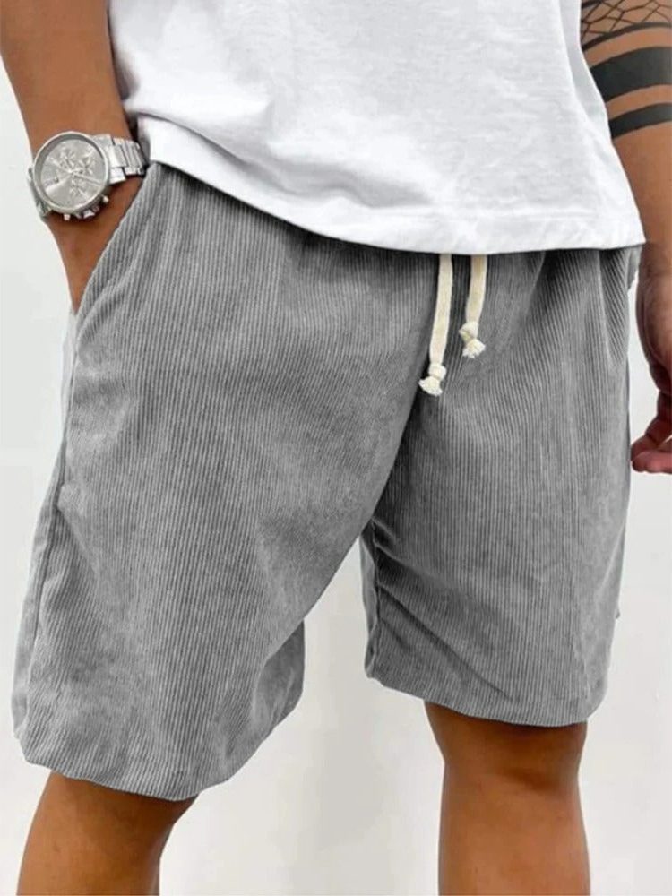 Ribbed Relaxed Fit Drawstring Shorts for Men - Gray