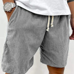 Ribbed Relaxed Fit Drawstring Shorts for Men - Gray