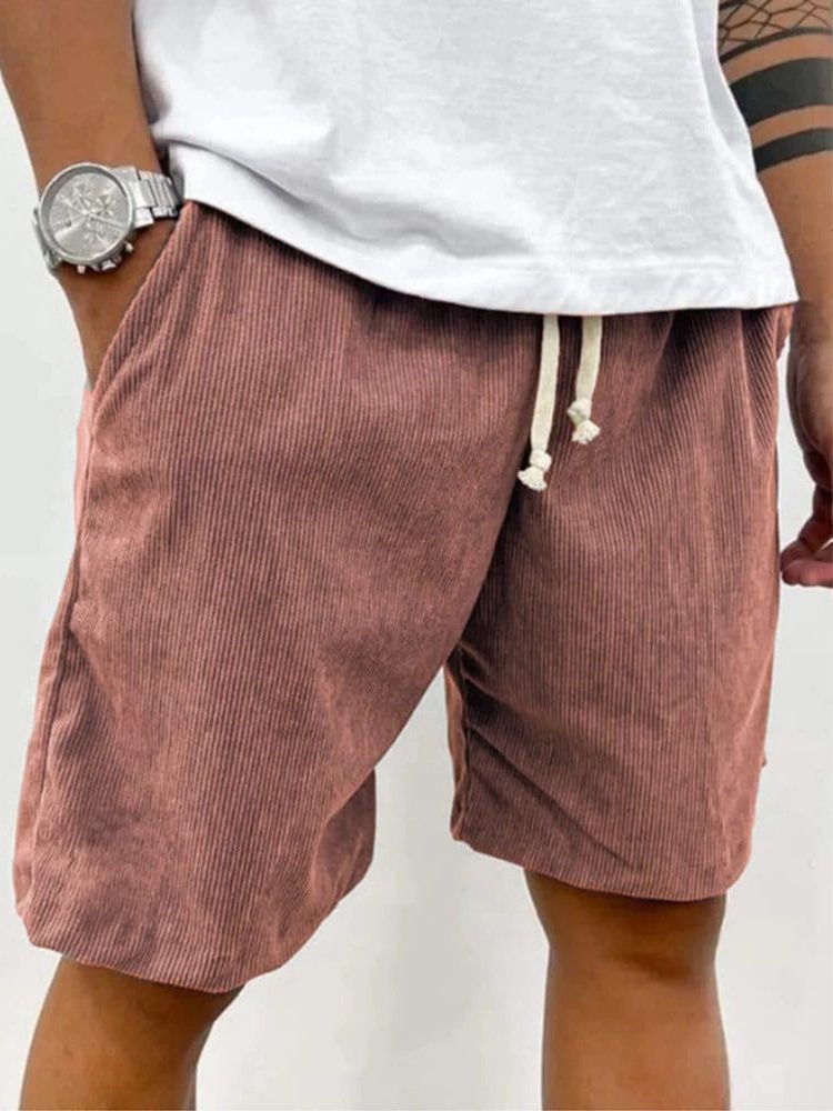 Ribbed Relaxed Fit Drawstring Shorts for Men - Light Brown