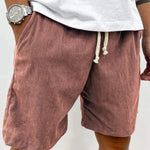 Ribbed Relaxed Fit Drawstring Shorts for Men - Light Brown