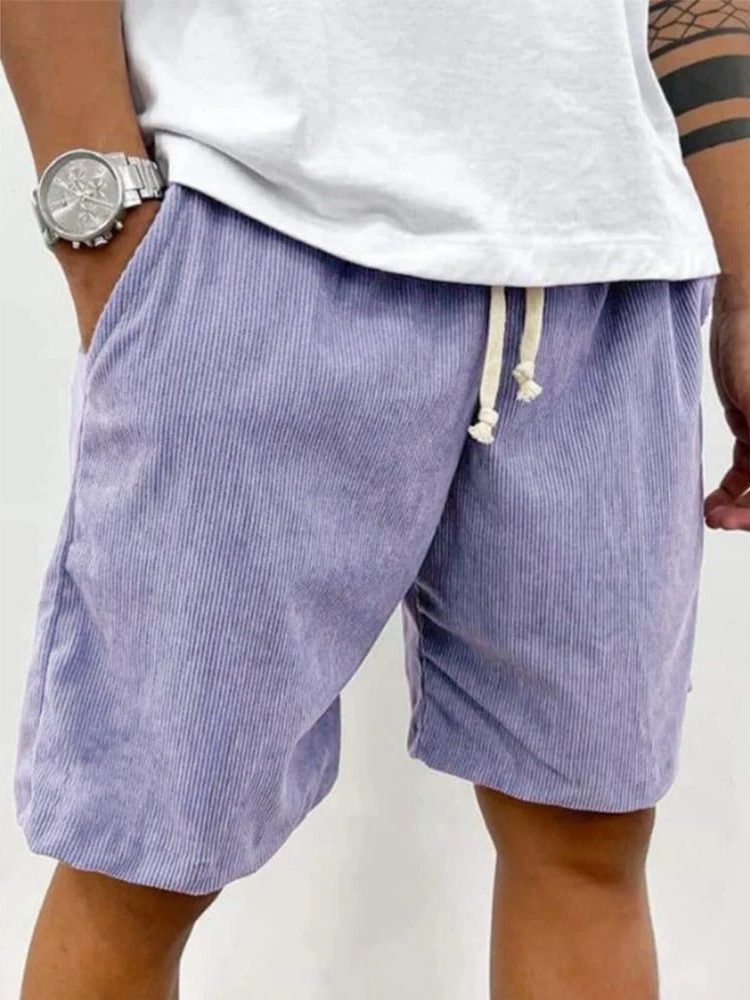 Ribbed Relaxed Fit Drawstring Shorts for Men - Light Purple