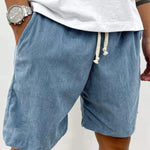 Ribbed Relaxed Fit Drawstring Shorts for Men - Blue